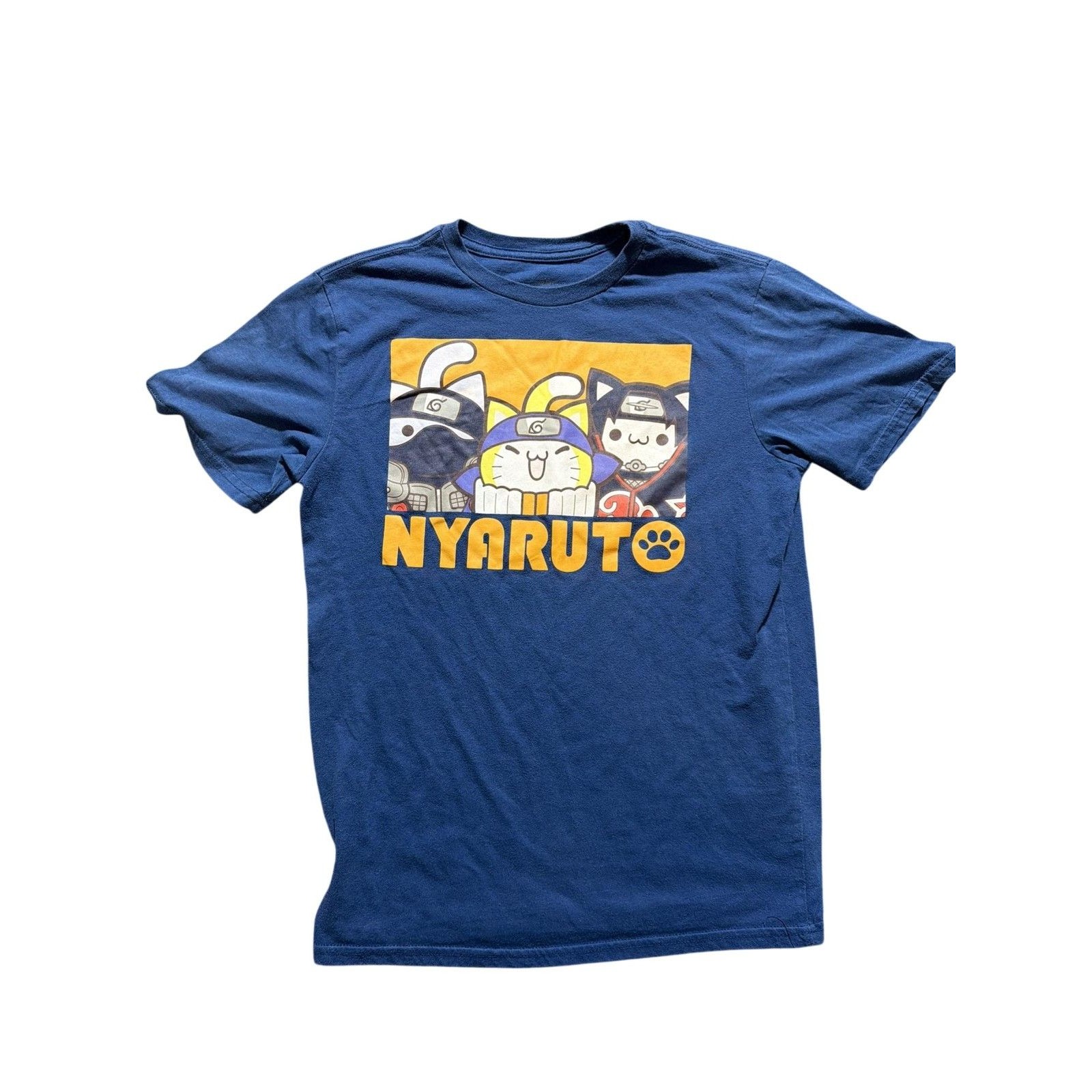Nyaruto Shirt Teens Small Blue Anime Cat Naruto Parody Graphic Short Sleeve Tee